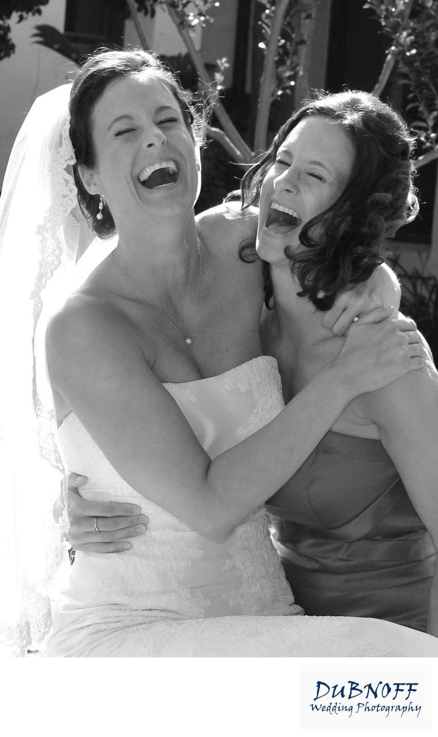 Twin Sisters Laughing together before the Brides Walnut Creek Wedding.