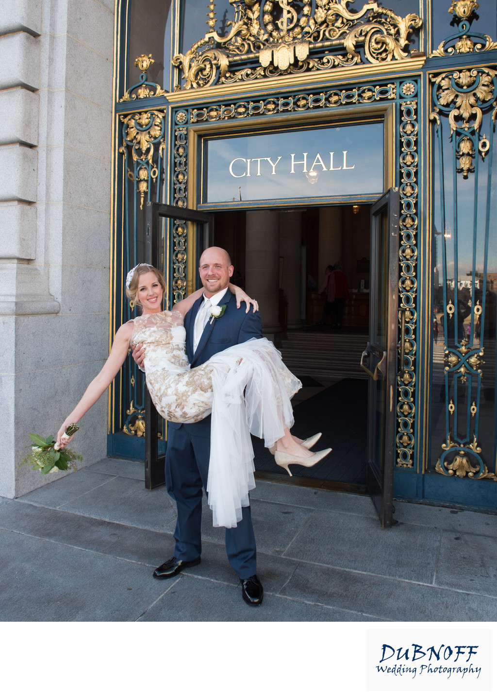 San Francisco City Hall Wedding Photographer - Groom Holding Bride