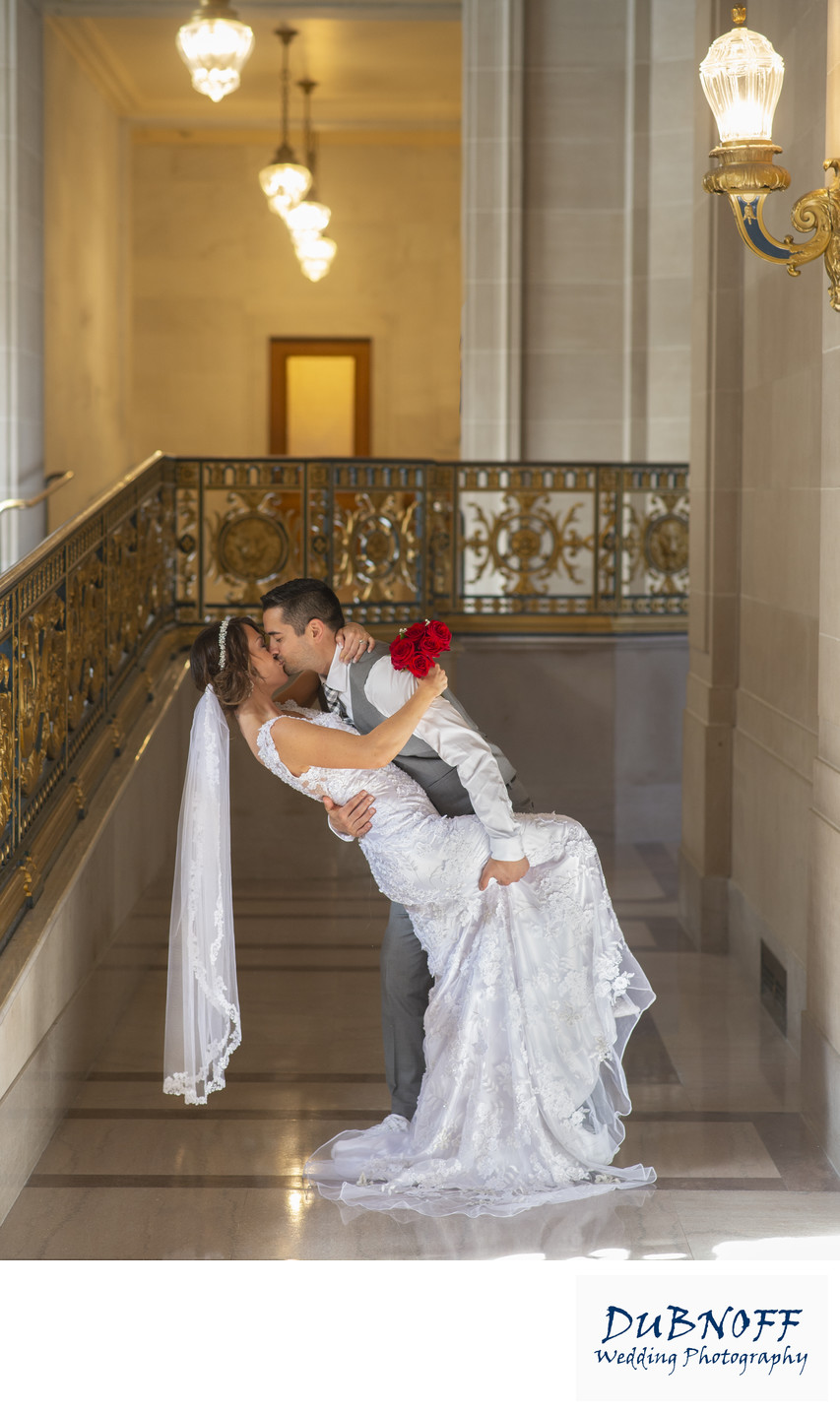 Bride and Groom Kissing at San Francisco City Hall Wedding