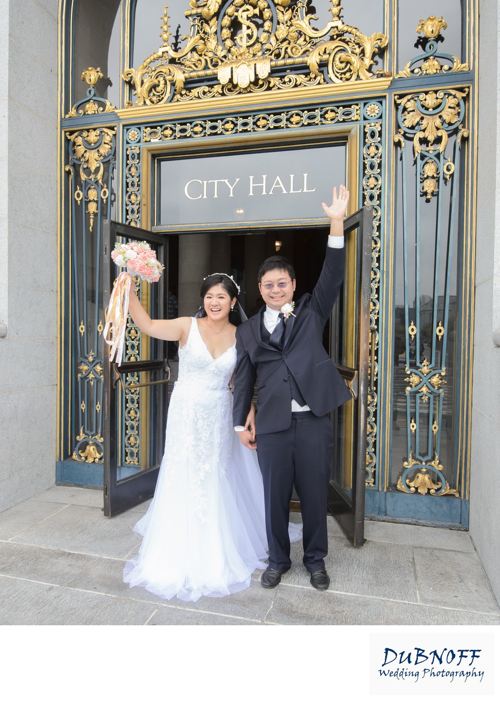 Newlyweds Celebrating as they Leave San Francisco City Hall