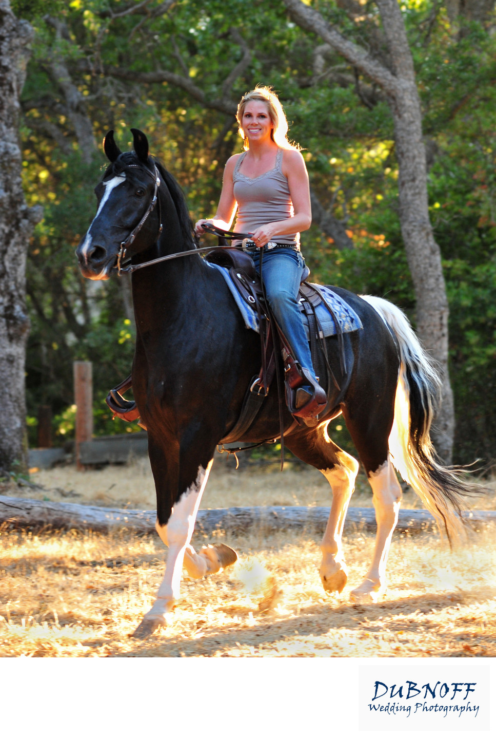 A Bay Area Equestrian riding her horse in the Sun light