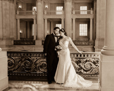 SF City Hall sepia photo with romantic posing