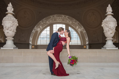 San Francisco City Hall Wedding Photographer - North Gallery Red Dress