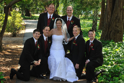 Walnut Creek Bride Posing with the Guys at Saint Mary's College