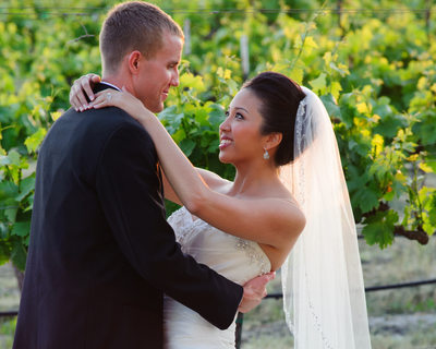 bride and groom in the vineyard at Casa Real in Livermore Valley