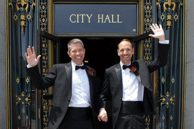 Newlywed Gay Grooms Leaving the San Francisco Courthouse