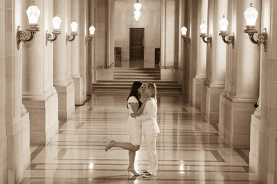 Lesbian Kiss at San Francisco City Hall - Wedding Photography
