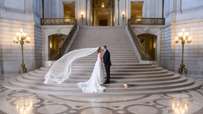 San Francisco City Hall Wedding Photographer - Veil Flying