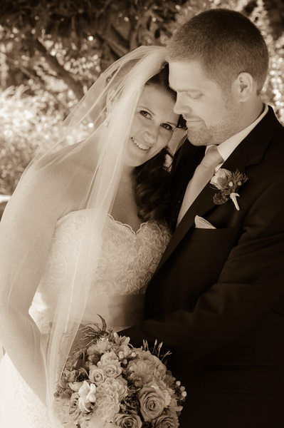 lovely wedding couple in Sepia Tone Photography