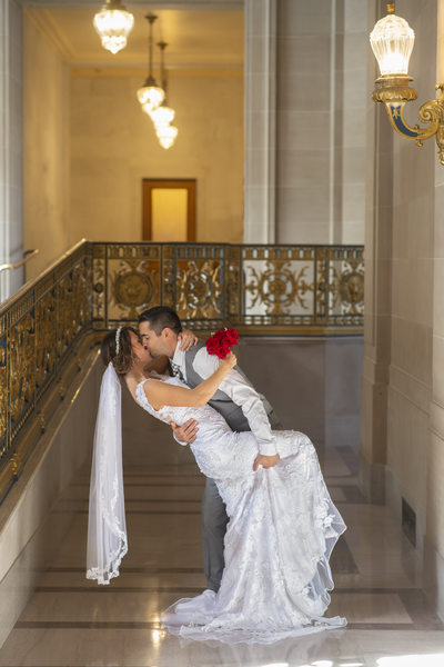 Bride and Groom Kissing at San Francisco City Hall Wedding