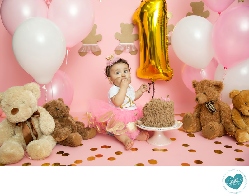 Baby Girl With A Teddy Bear Cake Photo Shoot 
