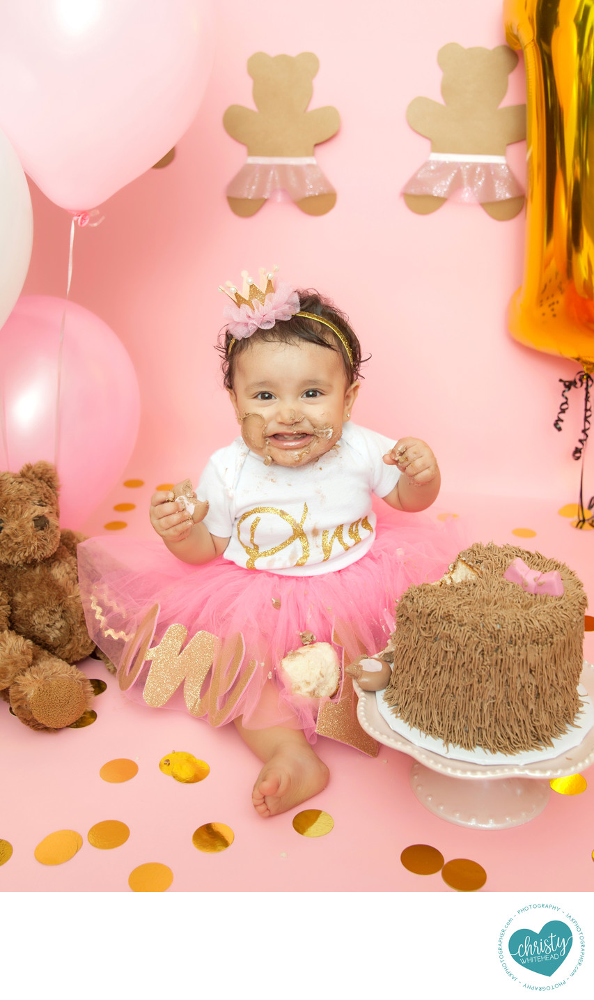 Baby With A Teddy Bear Cake Smash JAX