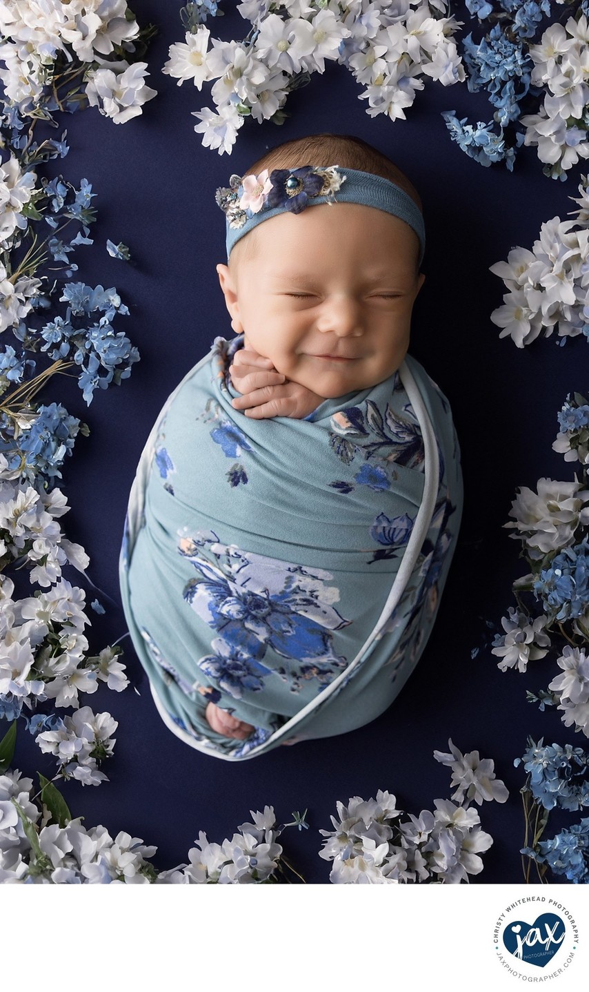 Newborn baby girl, photography, floral