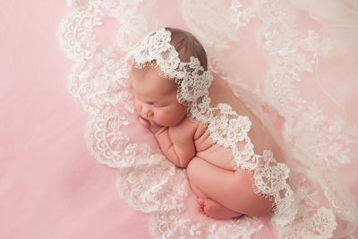 Newborn photo shoot with wedding veil