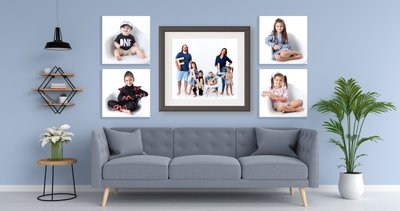 Family photos framed on the wall, canvas