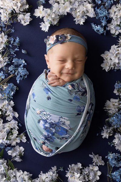 Newborn baby girl, photography, floral