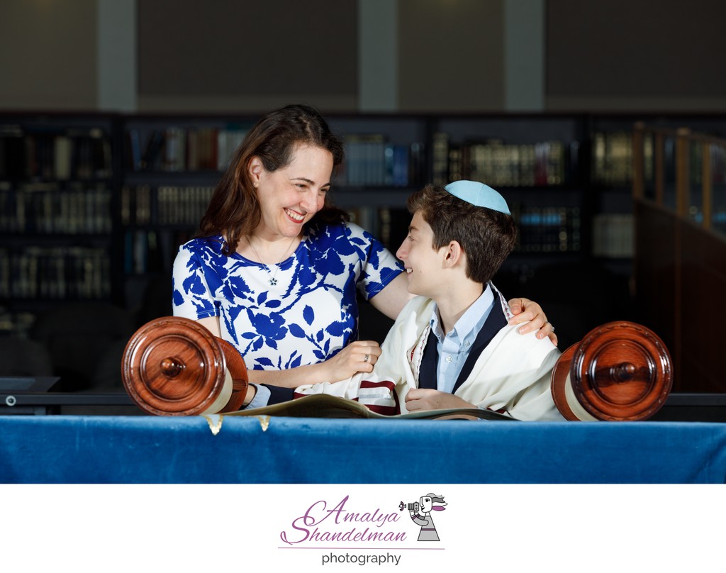 Happy Mom and Son during Bar Mitzvah