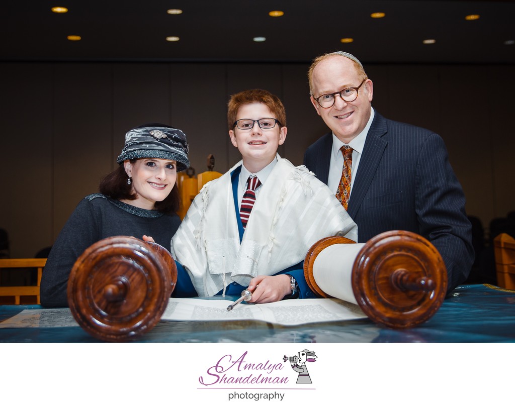 Family Portrait at Bar Mitzvah in Synagogue