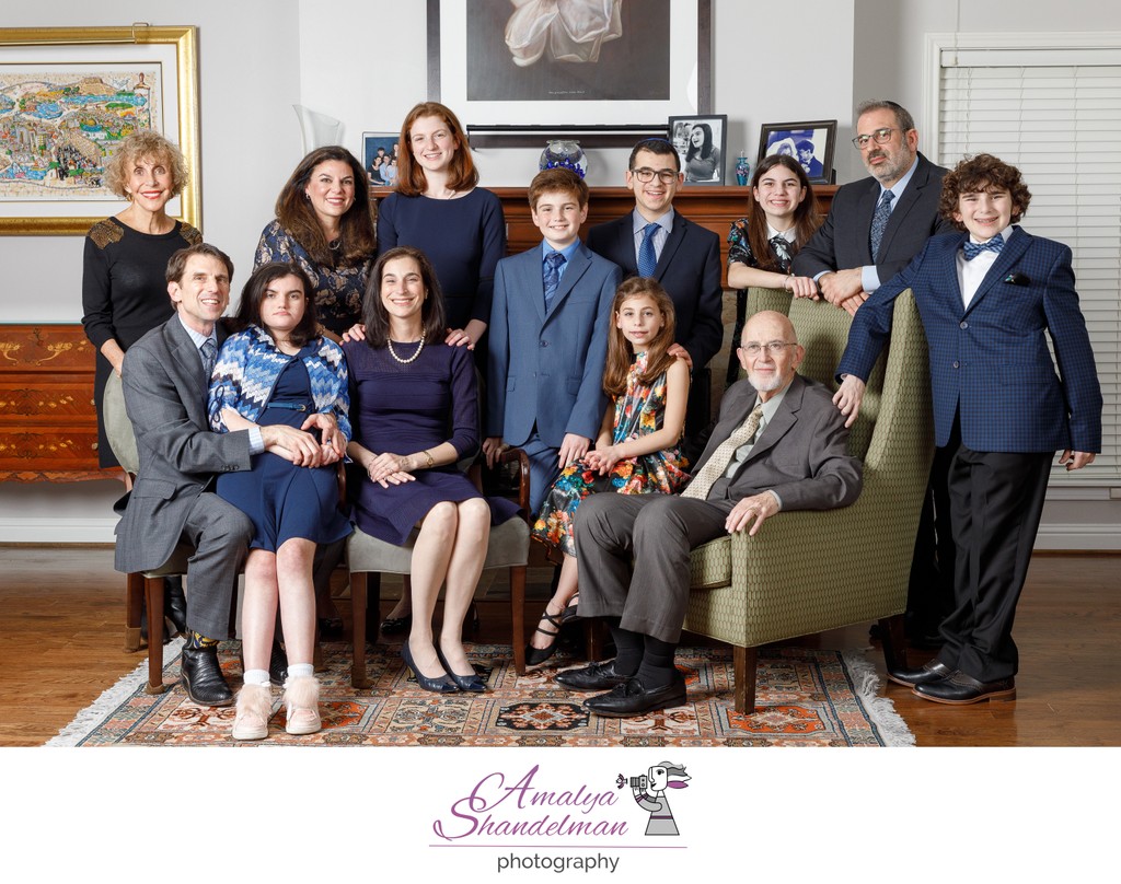 Large Family Bar Mitzvah Portrait at Home