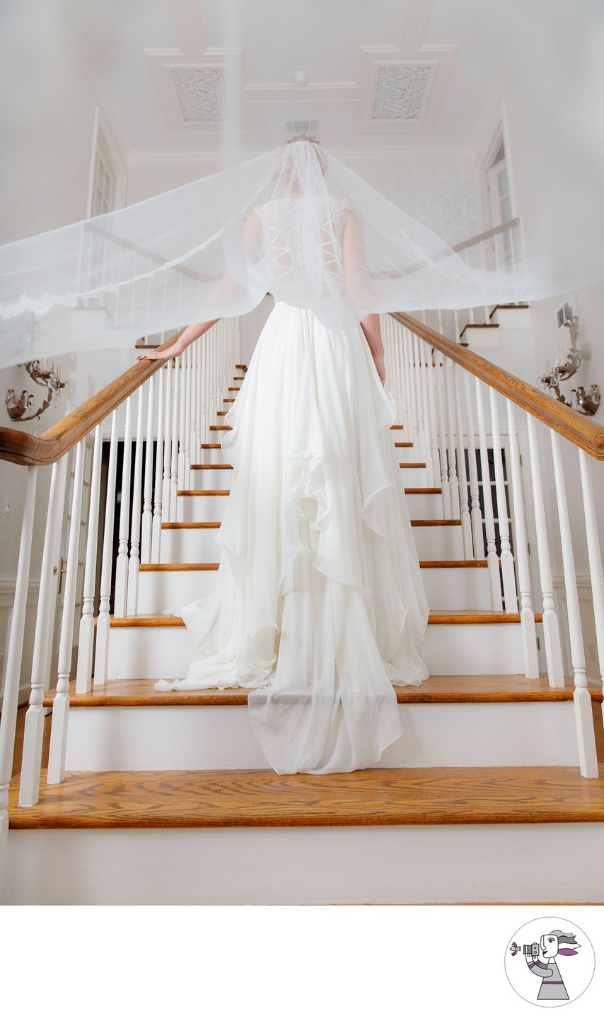 beautiful bride portrait on the stair