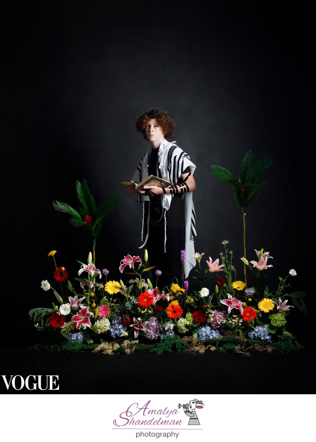 Awarded Bar Mitzvah Portrait with flowers