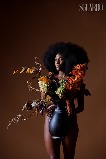 Fine-art Portrait of a woman with flowers by Amalya Shandelman