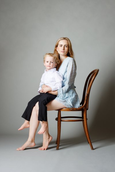 Studio portrait of Mom and Son