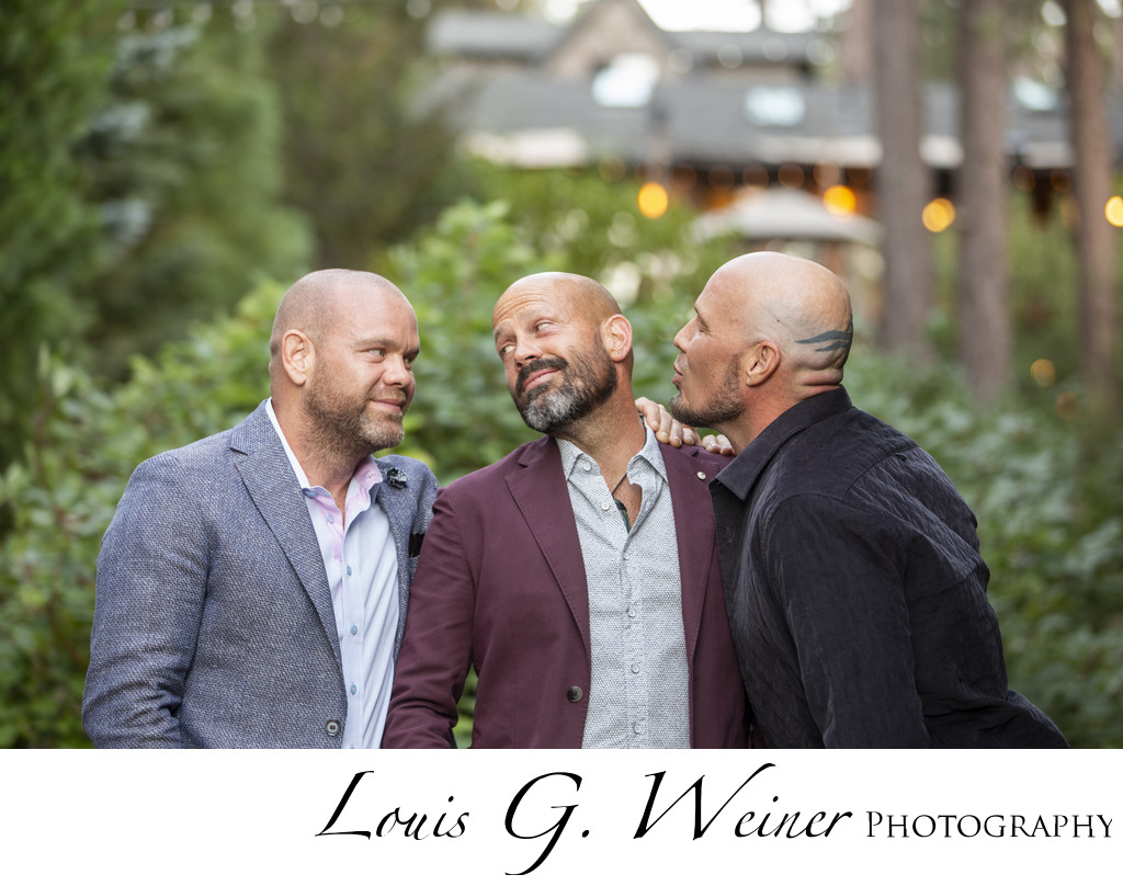 Groom and Brothers portrait at wedding having fun