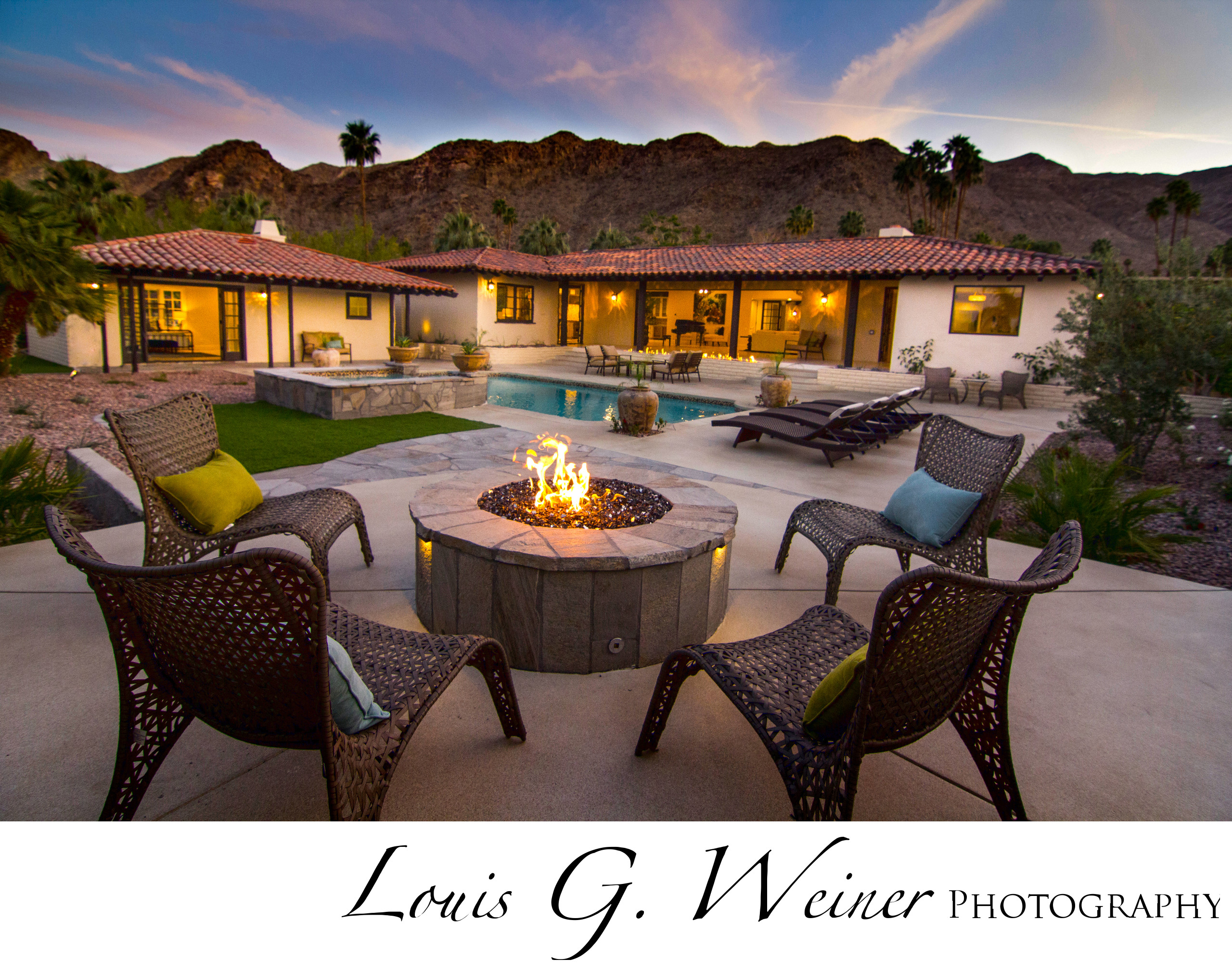 Sunset Exterior Rancho Mirage House on Thunderbird lane Interior