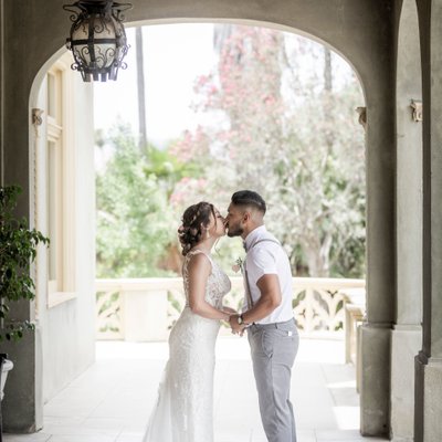 Kimberly Crest House and Garden Wedding, wedding kiss.