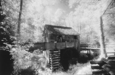 Infrared film photograph at Cades Cove, TN old Mill