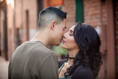 Wedding / Engagement session old town Redlands, the kiss