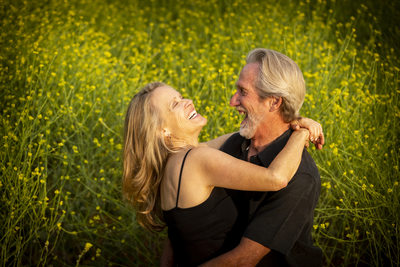 Fun couple at their Spring Redlands Engagement session