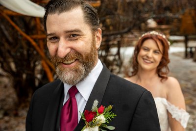 The First Look, Gold Mountain Manor Winter Wedding