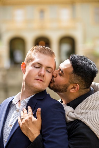 Sweet moment at same sex engagement session