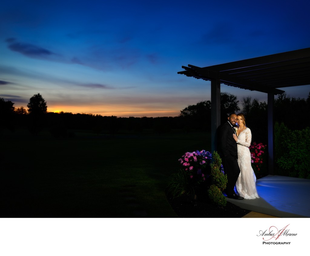 Romantic Sunset Photo with Bride and Groom