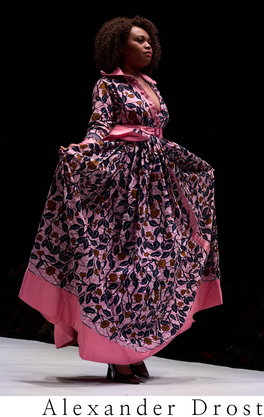 Model wearing a Mawogan fashion design by Yao Zeus Mohammed