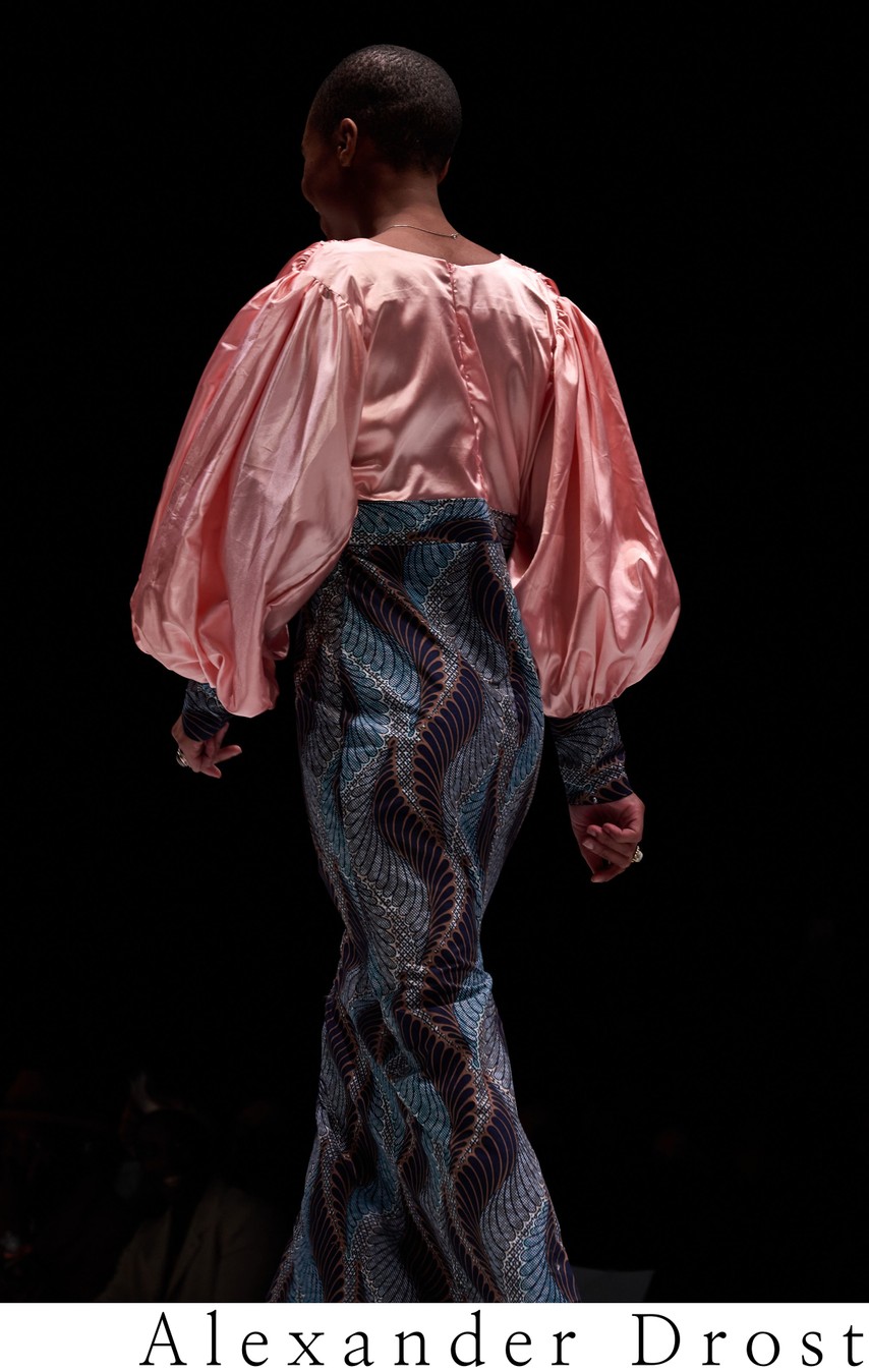 Model wearing a Mawogan Fashion design by Yao Zeus Mohammed