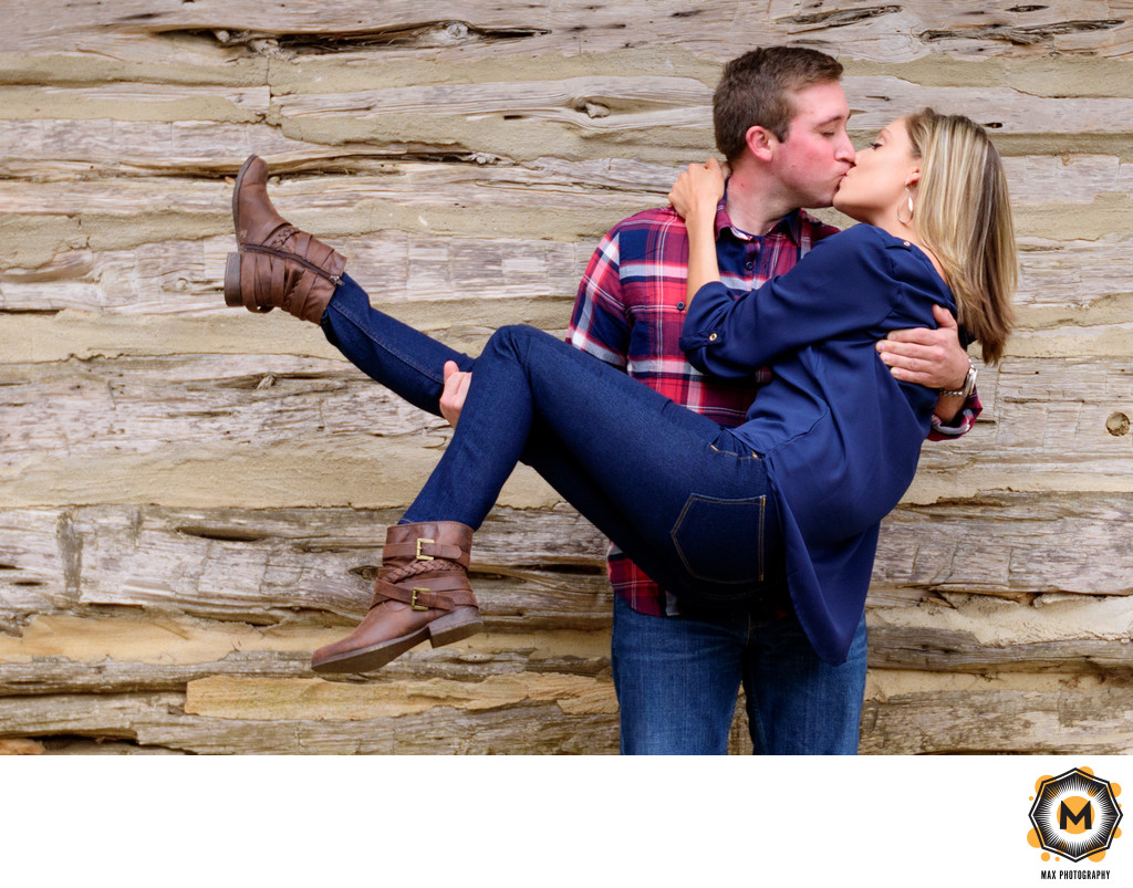 Zilker Botanical Garden Fun Kissing Engagement Pose