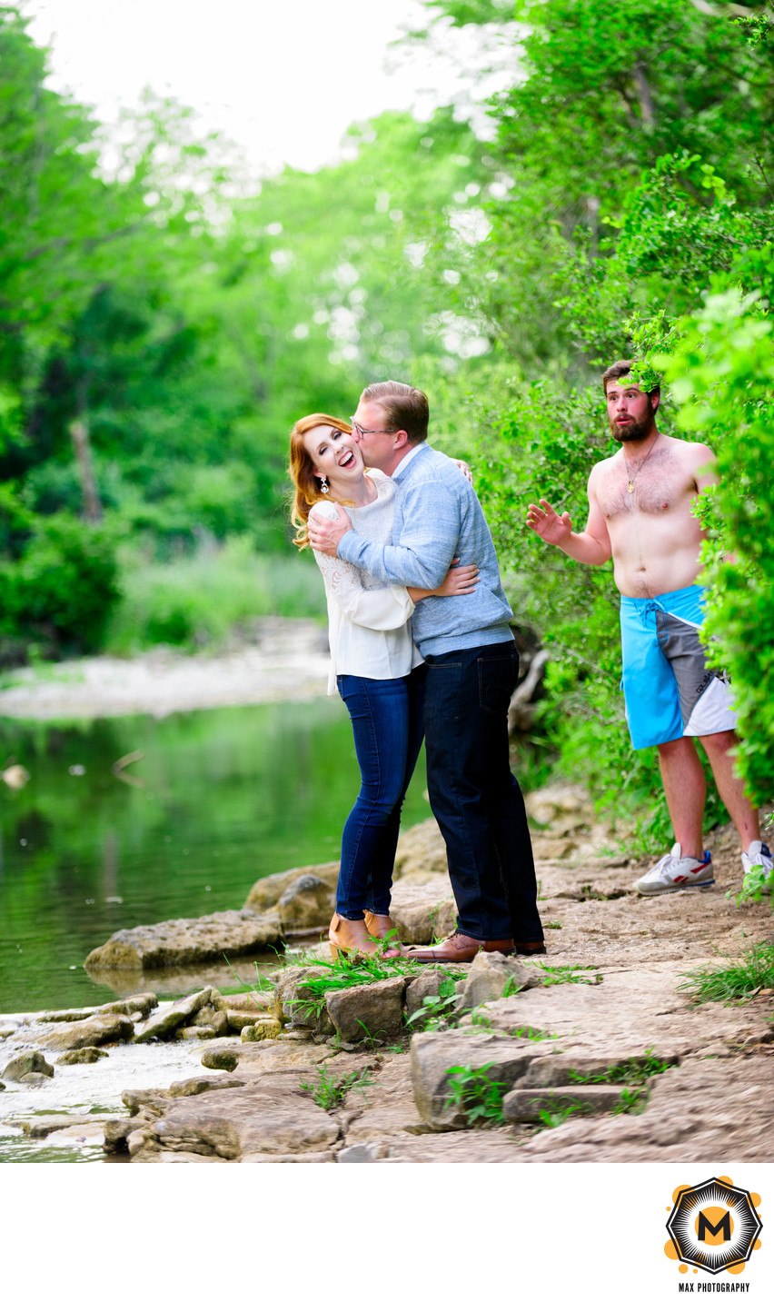Funny Engagement Session Photo of Couple Outdoors