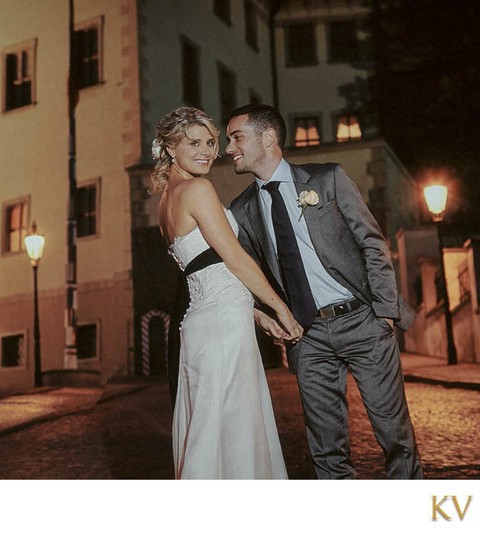 Sexy bride & her always smiling groom at Prague Castle