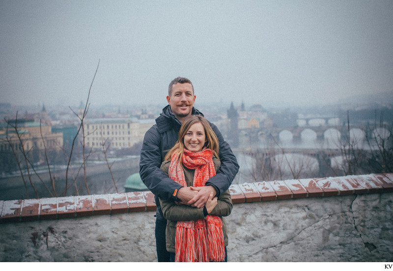 The happy newly engaged N&J above Prague