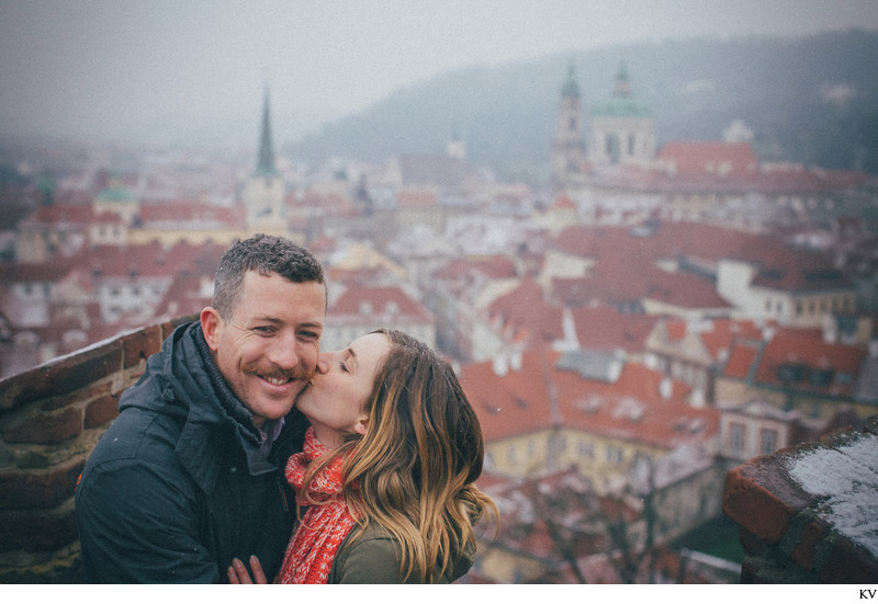 A kiss for the newly engaged high above Mala Strana