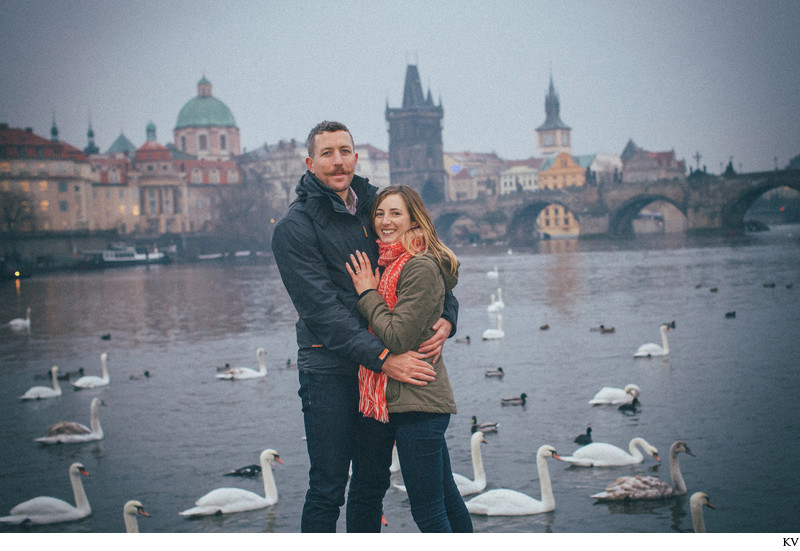 portrait of the new newlyweds near Charles Bridge