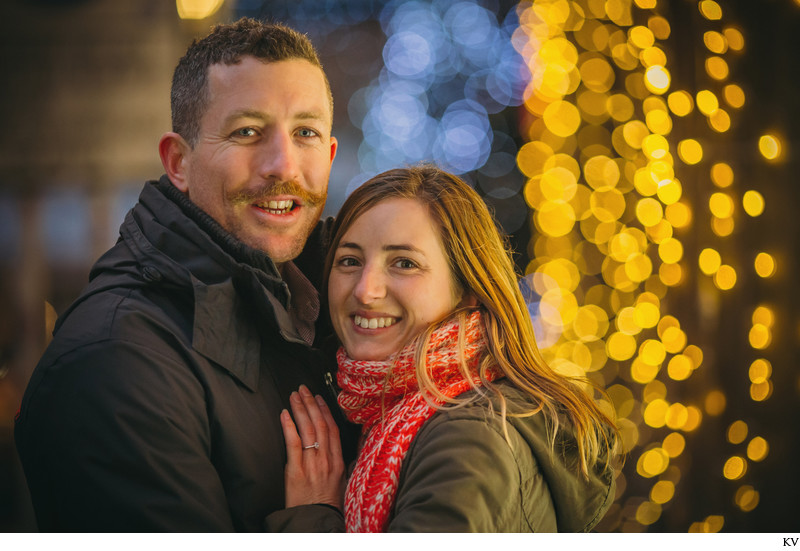 The happy newly engaged XMas Market Prague Old Town