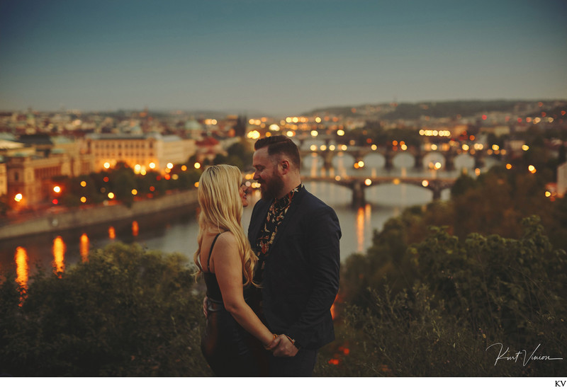 above Prague at dusk