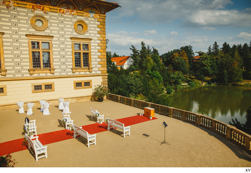 Pruhonice Castle wedding day outdoor setup 