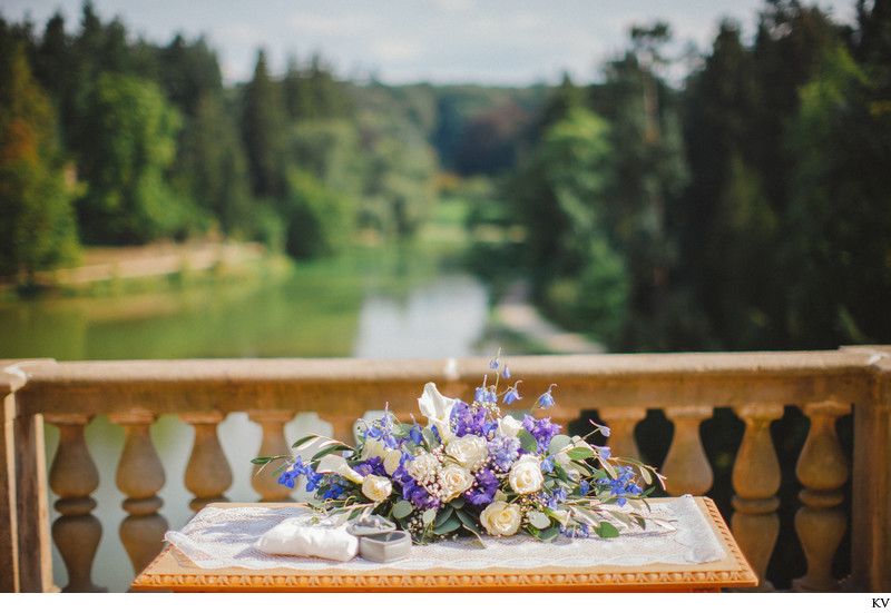 The table set up for a Pruhonice Castle wedding