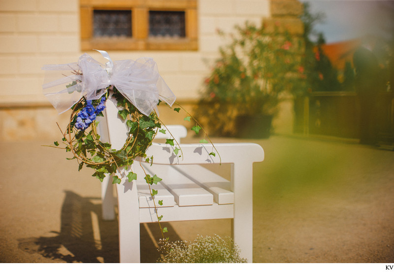 Bench seating Pruhonice Castle weddings set up