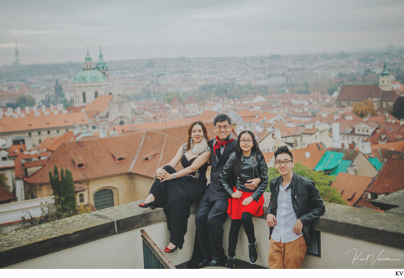 family photo overlooking Mala Strana from Prague Castle